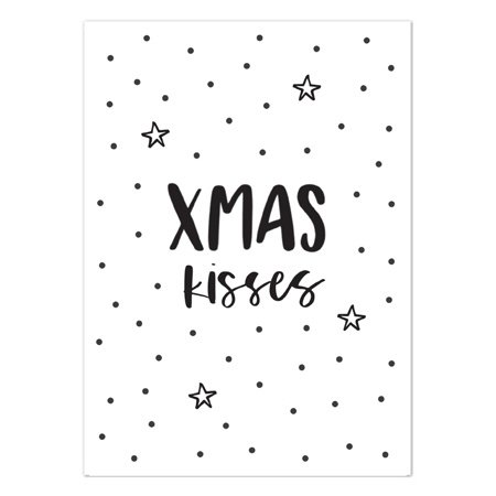 kerstkaart Xmas kisses zwart wit