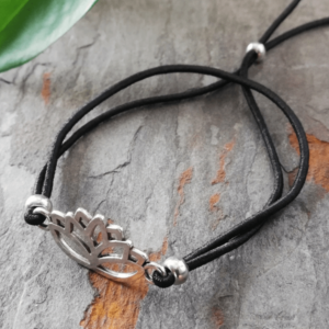 armband elastiek zwart lotus zilver